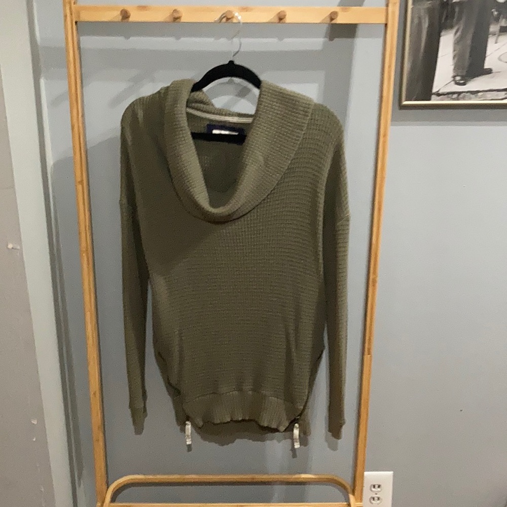 Pure & Good waffle knit cowl neck sweater with zippers at sides